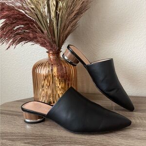 Franco Sarto Black Leather Mules with Silver Accents